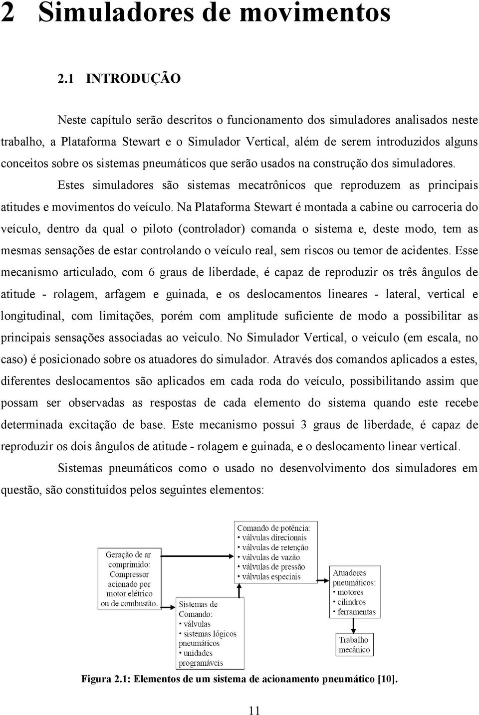 sistemas neumáticos que serão usados na construção dos simuladores. Estes simuladores são sistemas mecatrônicos que reroduzem as rinciais atitudes e movimentos do veículo.