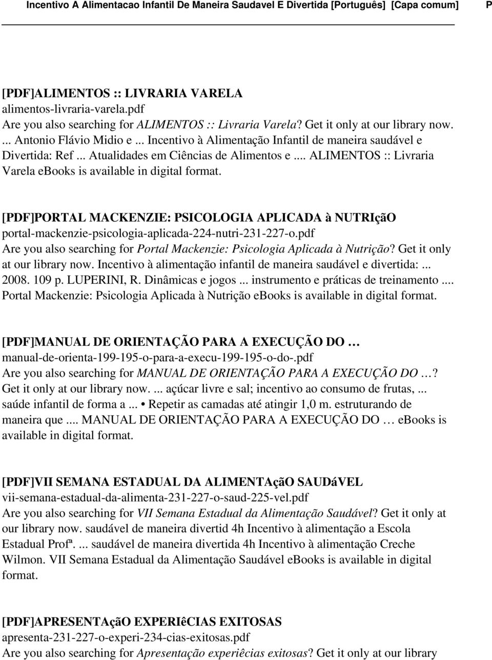 .. ALIMENTOS :: Livraria Varela ebooks is available in digital [PDF]PORTAL MACKENZIE: PSICOLOGIA APLICADA à NUTRIçãO portal-mackenzie-psicologia-aplicada-224-nutri-231-227-o.