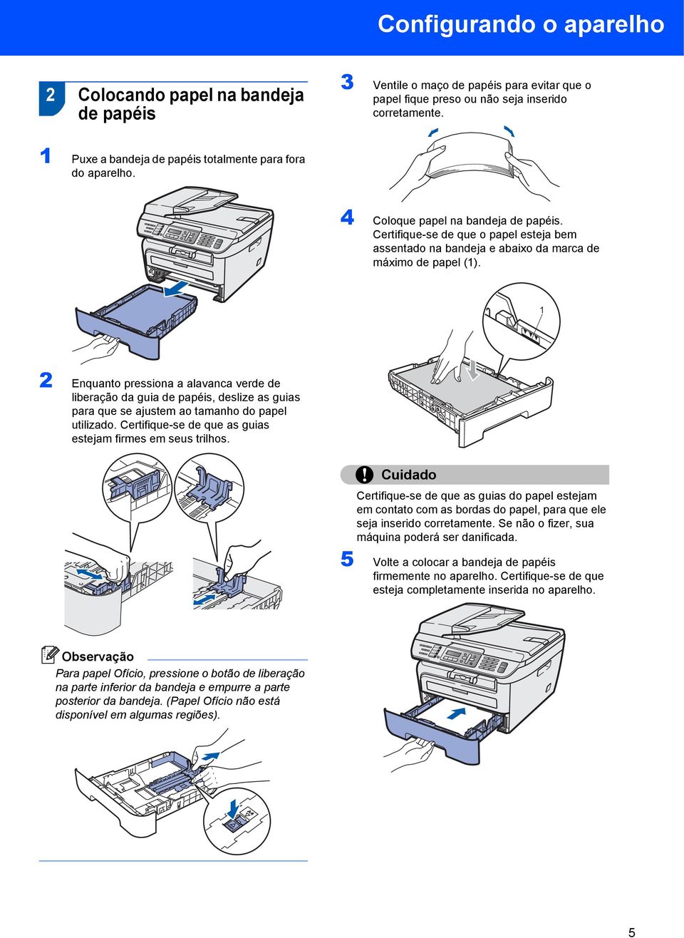 Certifique-se de que o papel esteja bem assentado na bandeja e abaixo da marca de máximo de papel (1).