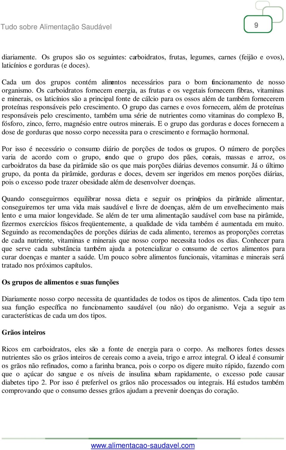 Os carboidratos fornecem energia, as frutas e os vegetais fornecem fibras, vitaminas e minerais, os laticínios são a principal fonte de cálcio para os ossos além de também fornecerem proteínas