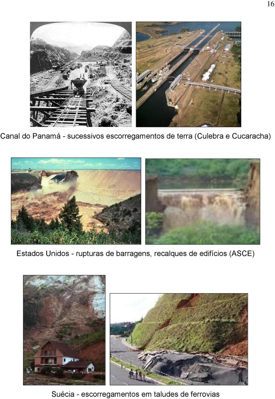 rupturas de barragens, recalques de edifícios