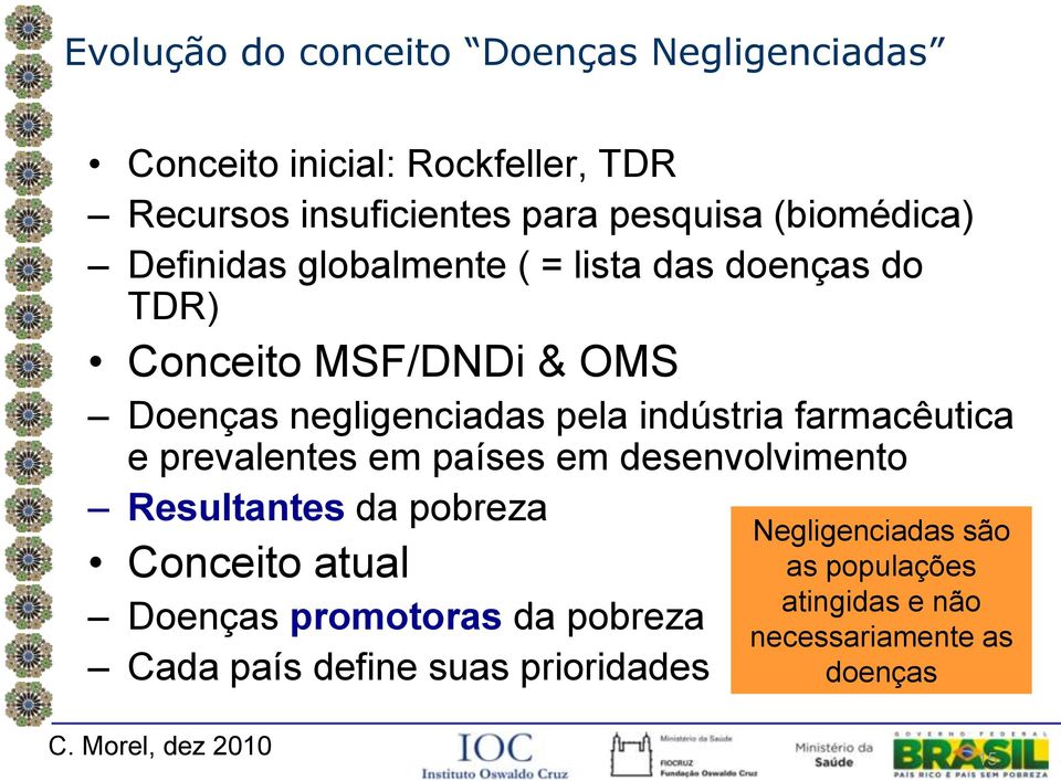 indústria farmacêutica e prevalentes em países em desenvolvimento Resultantes da pobreza Conceito atual Doenças promotoras