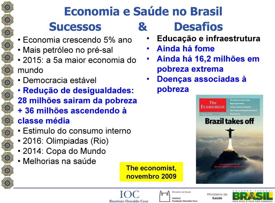 classe média Estimulo do consumo interno 2016: Olimpiadas (Rio) 2014: Copa do Mundo Melhorias na saúde The economist,
