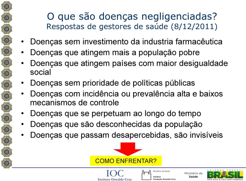 população pobre Doenças que atingem países com maior desigualdade social Doenças sem prioridade de políticas públicas