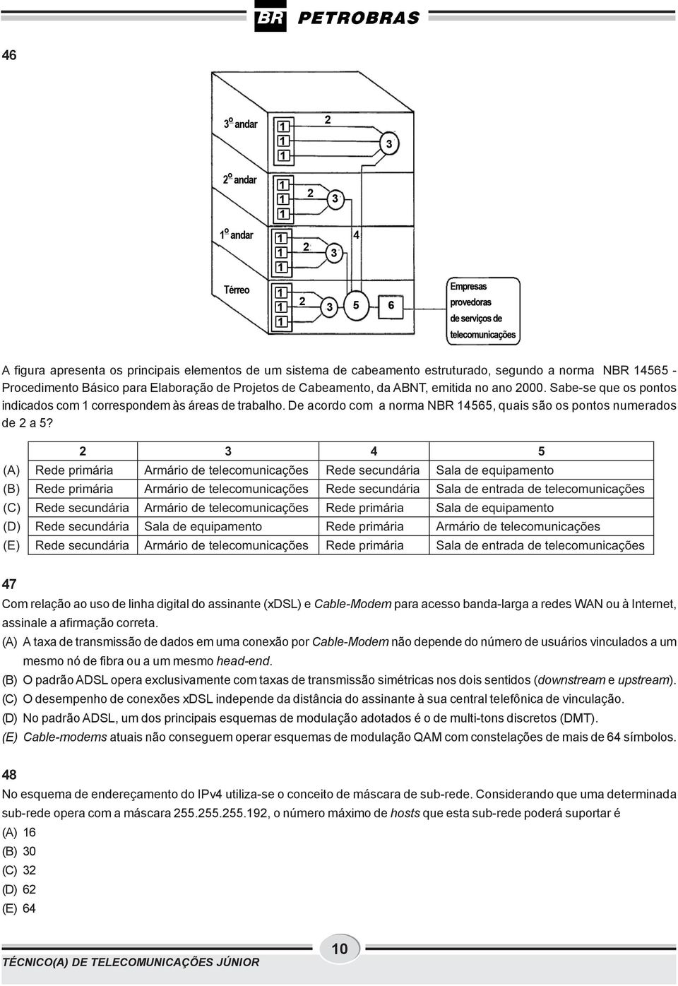 2 3 4 5 (A) Rede primária Armário de telecomunicações Rede secundária Sala de equipamento (B) Rede primária Armário de telecomunicações Rede secundária Sala de entrada de telecomunicações (C) Rede