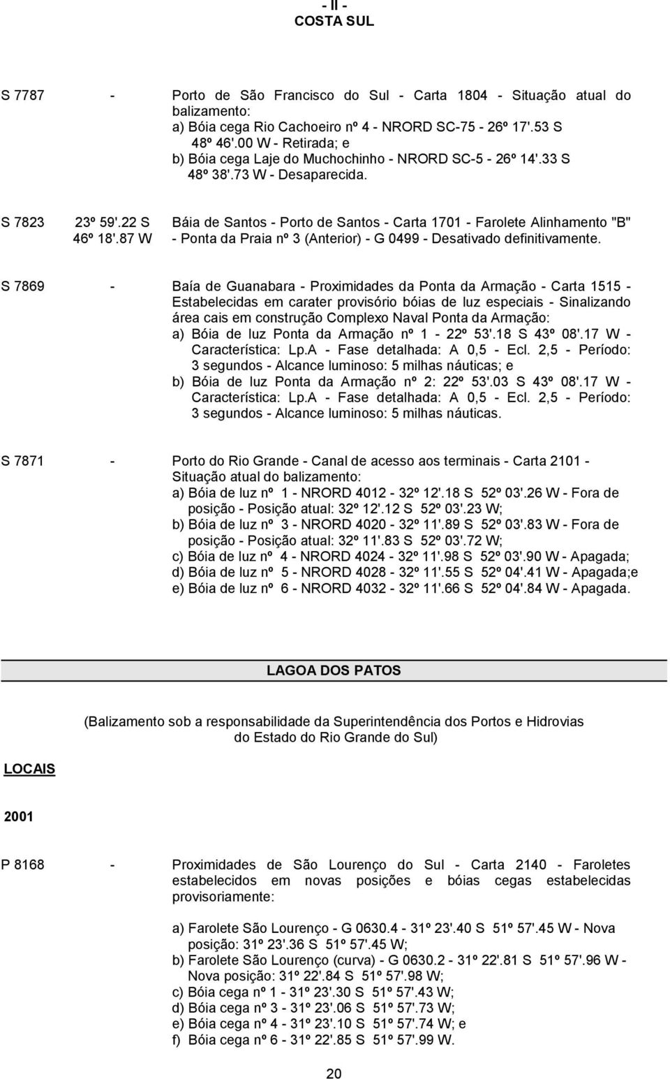 87 W Báia de Santos - Porto de Santos - Carta 1701 - Farolete Alinhamento "B" - Ponta da Praia nº 3 (Anterior) - G 0499 - Desativado definitivamente.