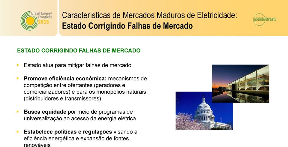 comercializadores) e para os monopólios naturais (distribuidores e transmissores) Busca equidade por meio de programas de