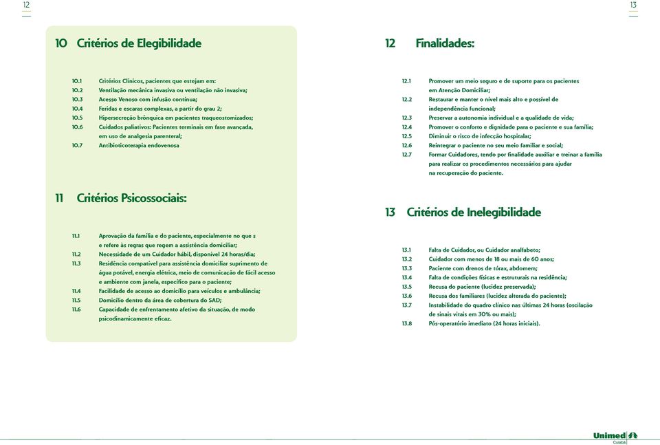 6 Cuidados paliativos: Pacientes terminais em fase avançada, em uso de analgesia parenteral; 10.7 Antibioticoterapia endovenosa 12.