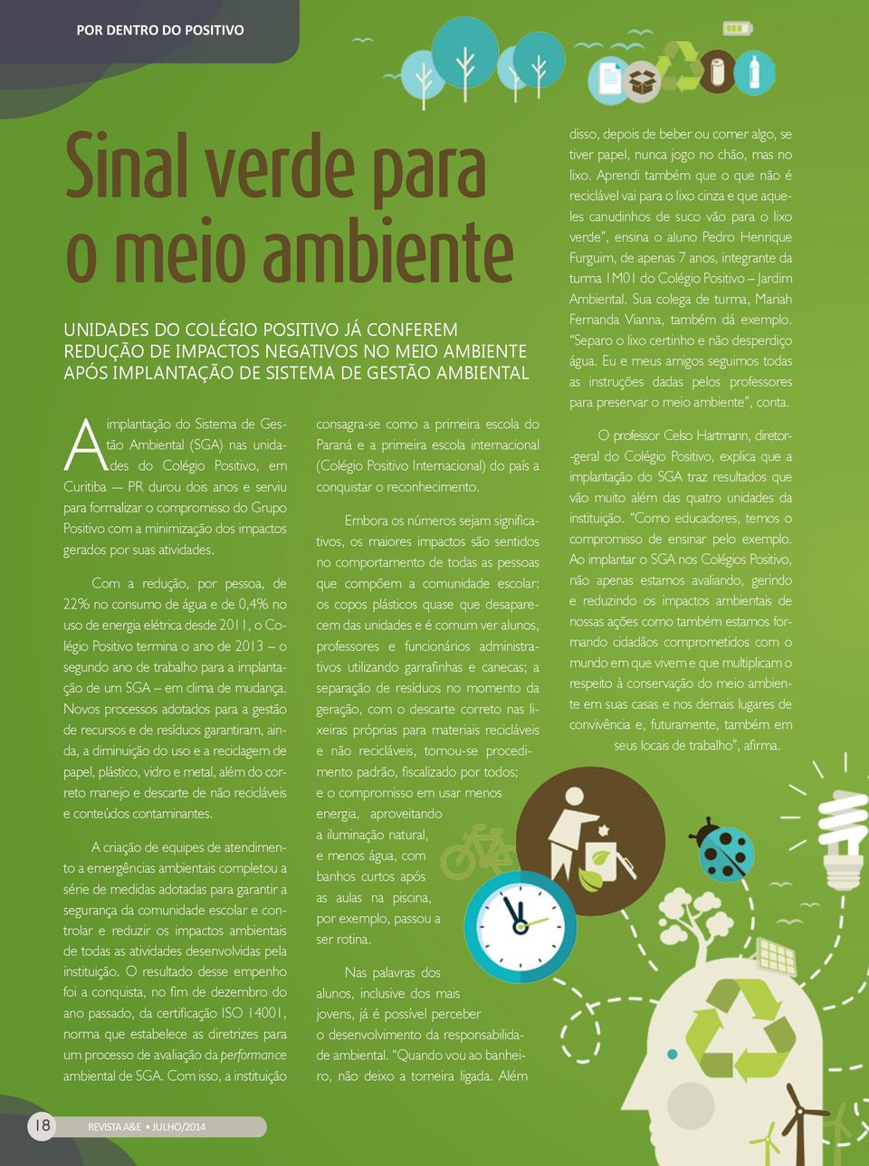 des do Colégio Positivo, em Curitiba PR durou dois anos e serviu para formalizar o compromisso do Grupo Positivo com a minimização dos impactos gerados por suas atividades.