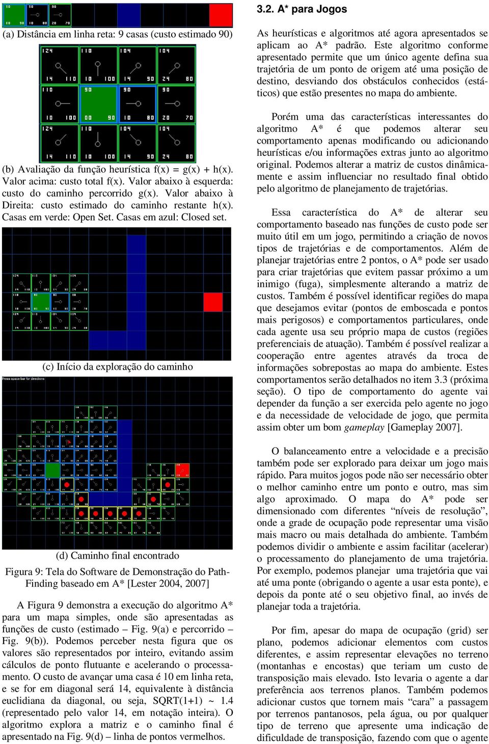 (c) Início da exploração do caminho (d) Caminho final encontrado Figura 9: Tela do Software de Demonstração do Path- Finding baseado em A* [Lester 2004, 2007] A Figura 9 demonstra a execução do