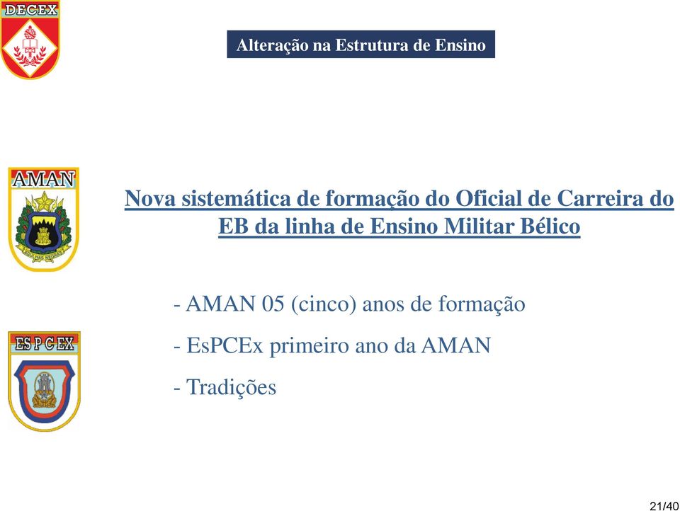 de Ensino Militar Bélico - AMAN 05 (cinco) anos de