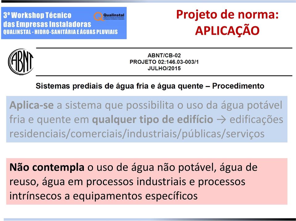 residenciais/comerciais/industriais/públicas/serviços Não contempla o uso de