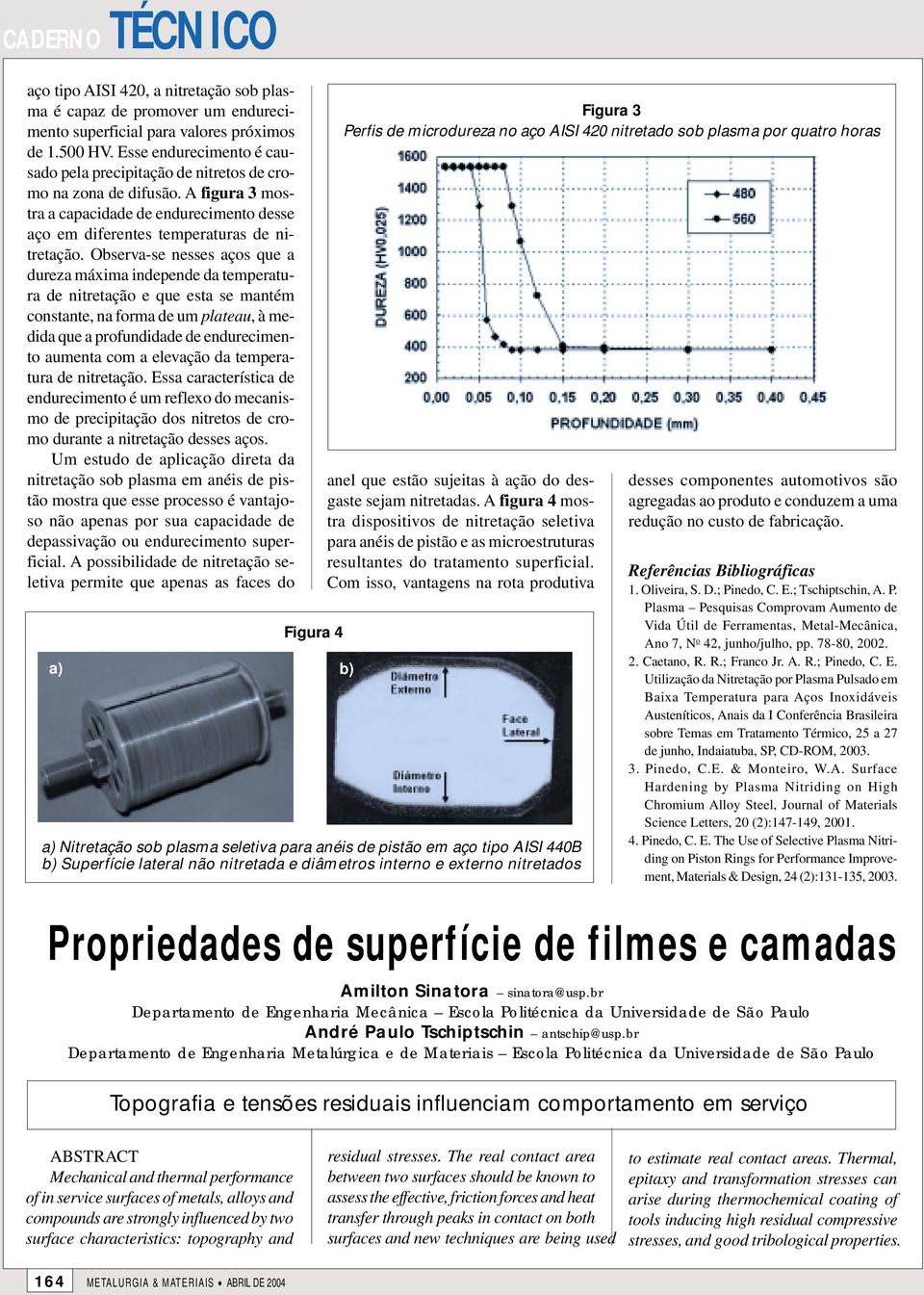 Observa-se nesses aços que a dureza máxima independe da temperatura de nitretação e que esta se mantém constante, na forma de um plateau, à medida que a profundidade de endurecimento aumenta com a