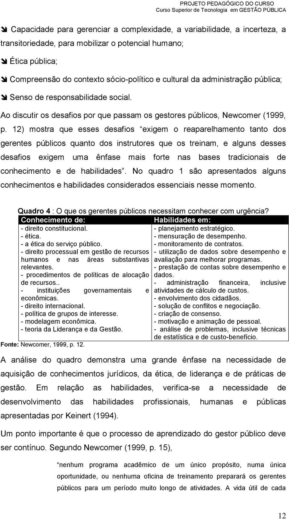 12) mostra que esses desafios exigem o reaparelhamento tanto dos gerentes públicos quanto dos instrutores que os treinam, e alguns desses desafios exigem uma ênfase mais forte nas bases tradicionais