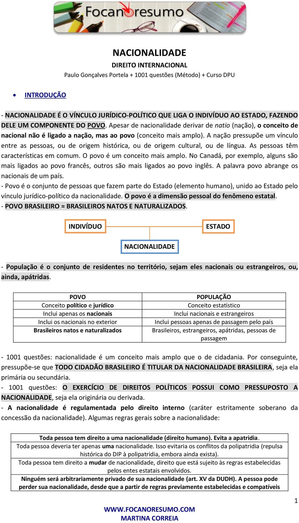 A nação pressupõe um vínculo entre as pessoas, ou de origem histórica, ou de origem cultural, ou de língua. As pessoas têm características em comum. O povo é um conceito mais amplo.