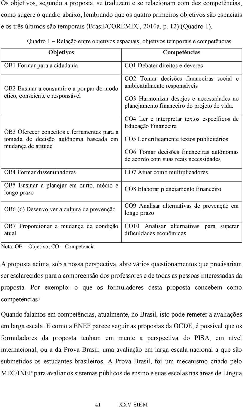 Quadro 1 Relação entre objetivos espaciais, objetivos temporais e competências Objetivos Competências OB1 Formar para a cidadania OB2 Ensinar a consumir e a poupar de modo ético, consciente e