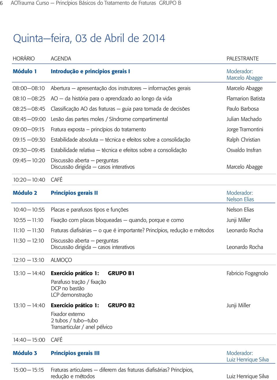 fraturas guia para tomada de decisões Paulo Barbosa 08:45 09:00 Lesão das partes moles / Síndrome compartimental Julian Machado 09:00 09:15 Fratura exposta princípios do tratamento Jorge Tramontini