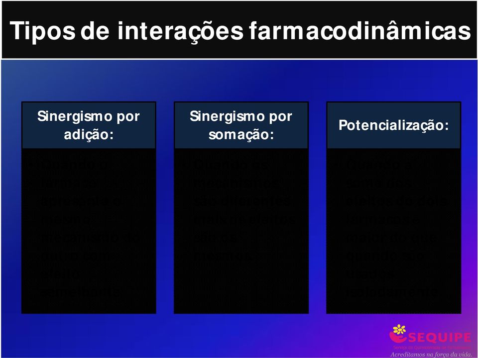 Sinergismo por somação: Quando os mecanismos são diferentes mais os efeitos são os