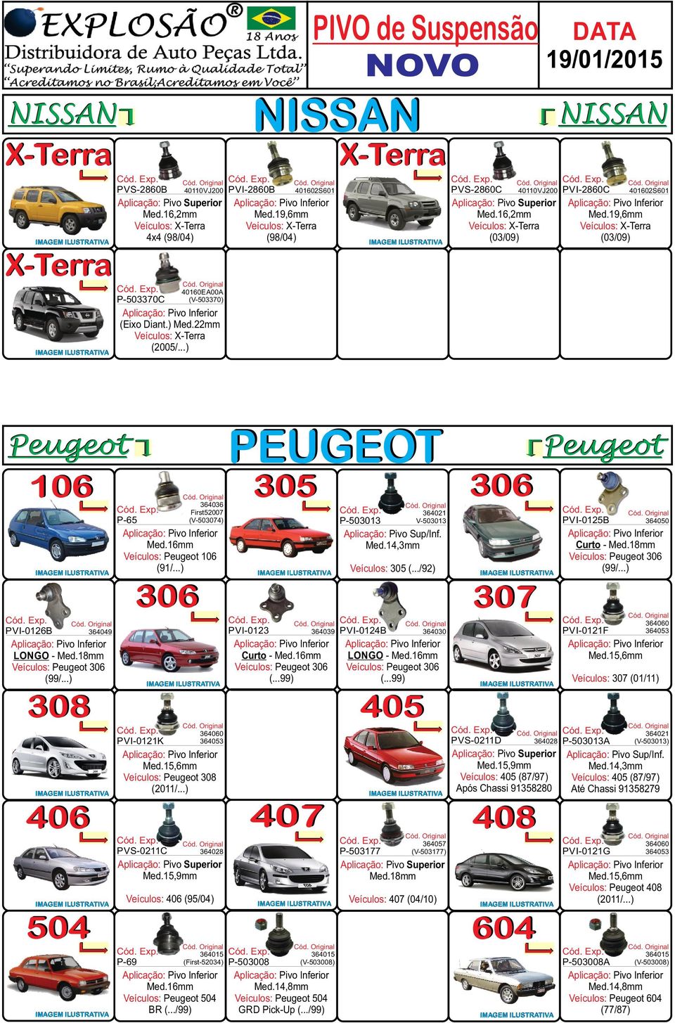 ..) P-503013 308 PVI-0121K 364021 V-503013 364039 Curto - Veículos: Peugeot 306 (...99) Veículos: 305 (.../92) 504 P-69 LONGO - Veículos: Peugeot 306 (.