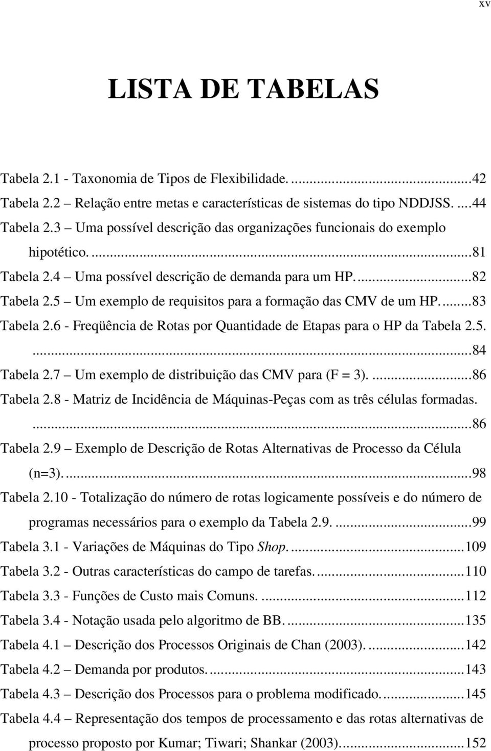 5 Um exemplo de requisitos para a formação das CMV de um HP...8 Tabela 2.6 Freqüência de Rotas por Quantidade de Etapas para o HP da Tabela 2.5....84 Tabela 2.
