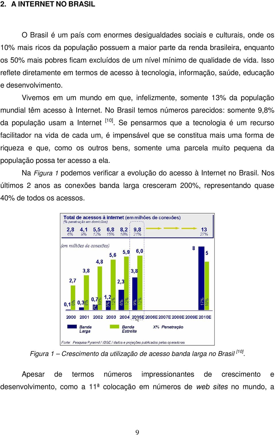 Vivemos em um mundo em que, infelizmente, somente 13% da população mundial têm acesso à Internet. No Brasil temos números parecidos: somente 9,8% da população usam a Internet [10].