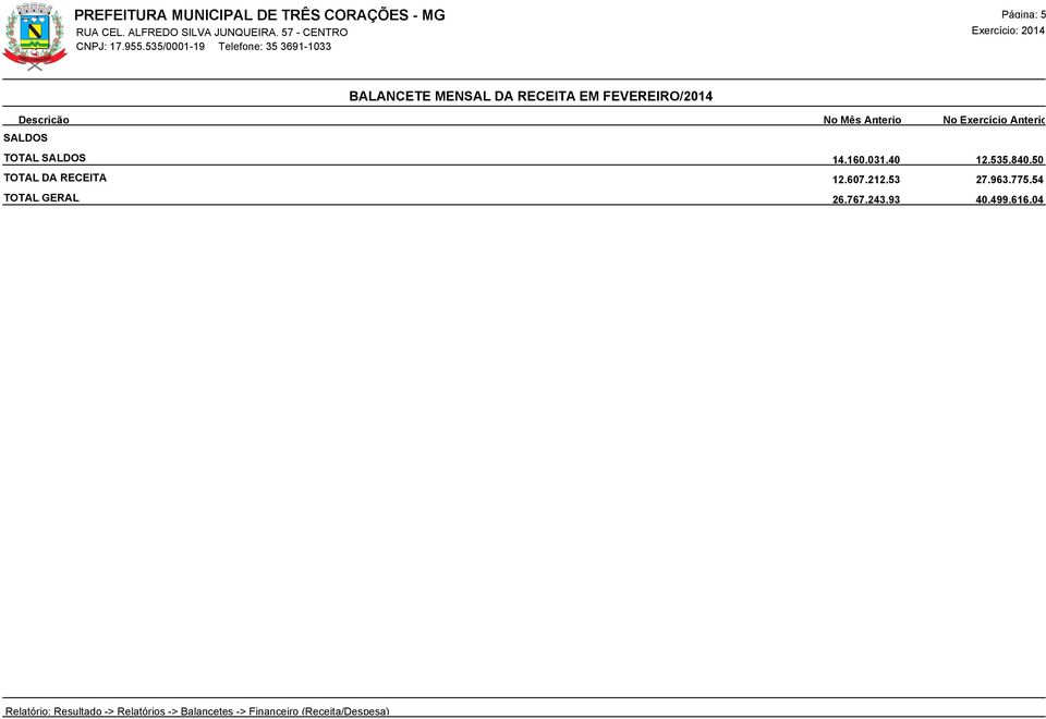 031,40 12.535.840,50 TOTAL DA RECEITA 12.607.