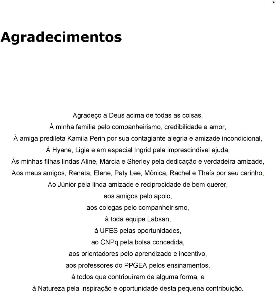 Lee, Mônica, Rachel e Thaís por seu carinho, Ao Júnior pela linda amizade e reciprocidade de bem querer, aos amigos pelo apoio, aos colegas pelo companheirismo, à toda equipe Labsan, à UFES pelas