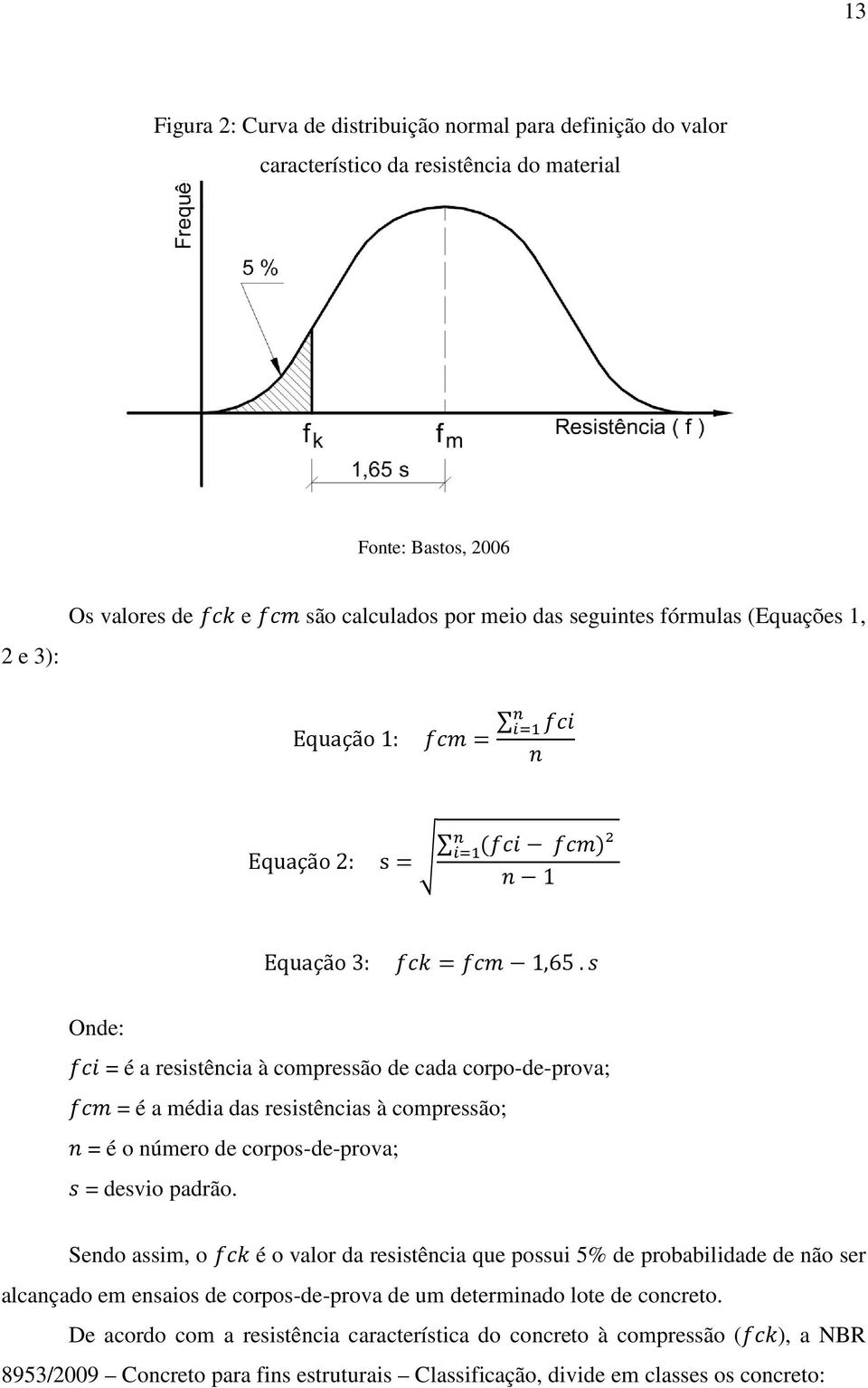 Onde: = é a resistência à compressão de cada corpo-de-prova; = é a média das resistências à compressão; = é o número de corpos-de-prova; = desvio padrão.