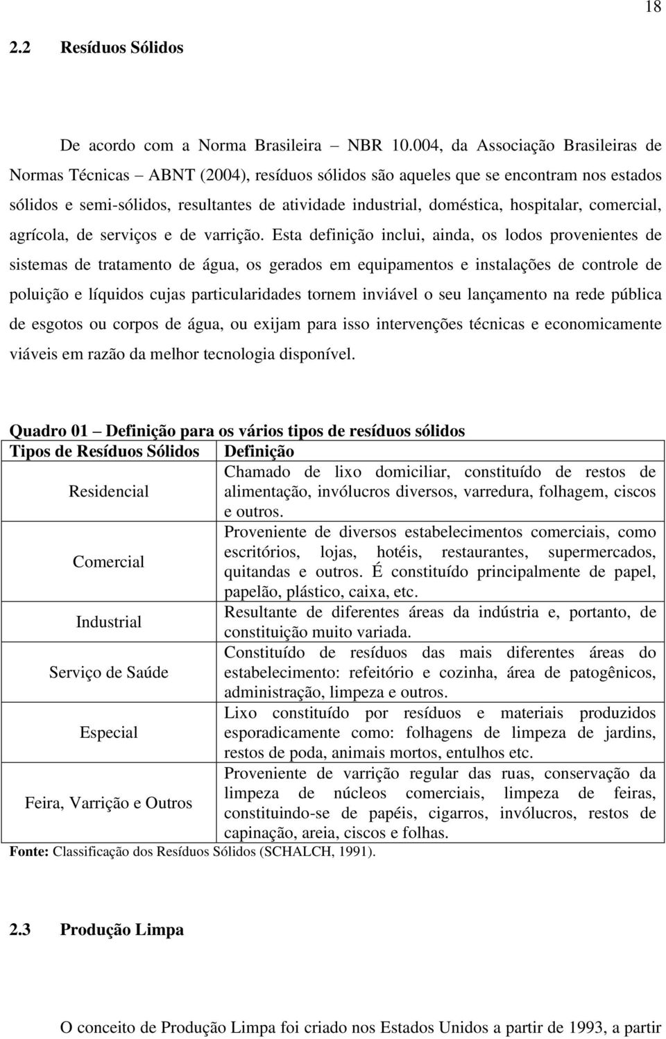 hospitalar, comercial, agrícola, de serviços e de varrição.