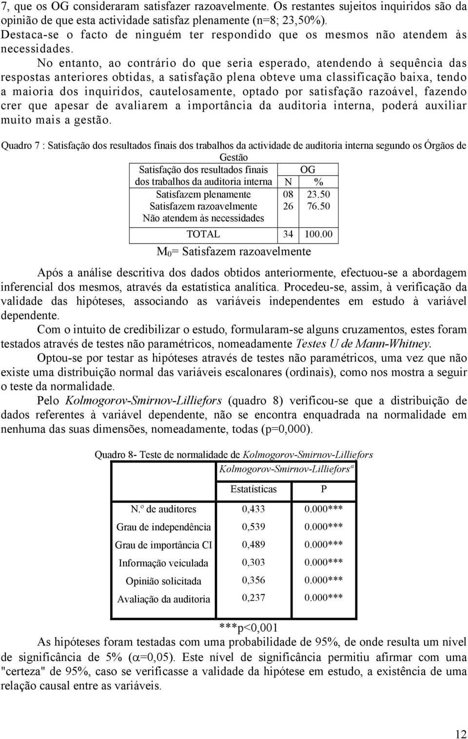 No entanto, ao contrário do que seria esperado, atendendo à sequência das respostas anteriores obtidas, a satisfação plena obteve uma classificação baixa, tendo a maioria dos inquiridos,