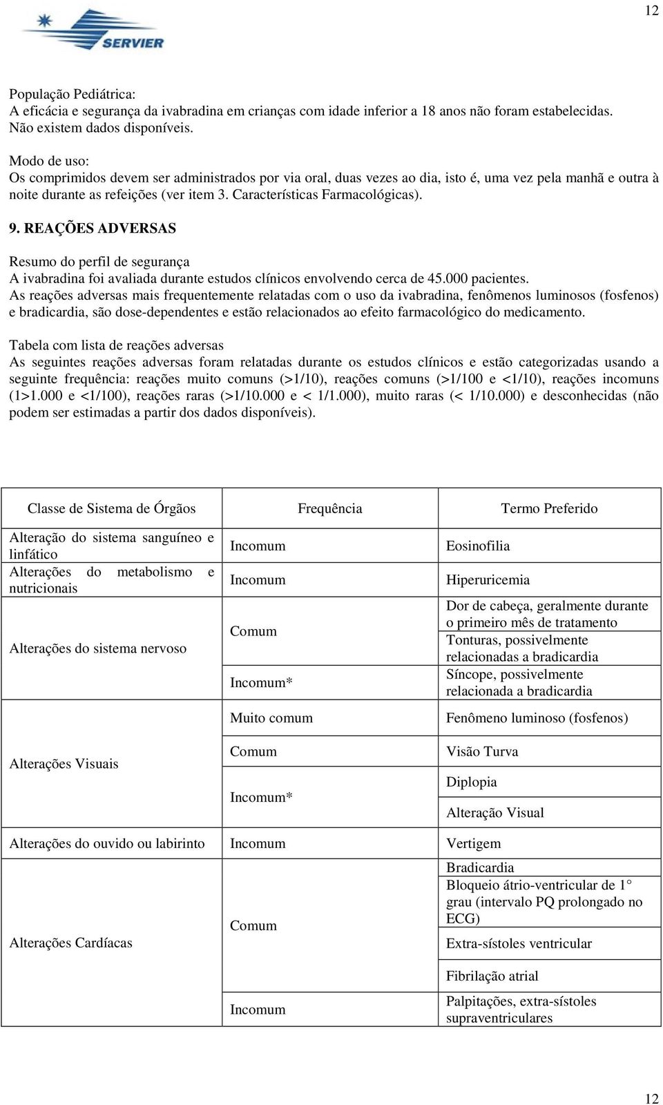 REAÇÕES ADVERSAS Resumo do perfil de segurança A ivabradina foi avaliada durante estudos clínicos envolvendo cerca de 45.000 pacientes.