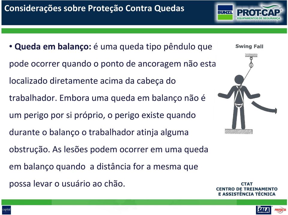 Embora uma queda em balanço não é um perigo por si próprio, o perigo existe quando durante o balanço o