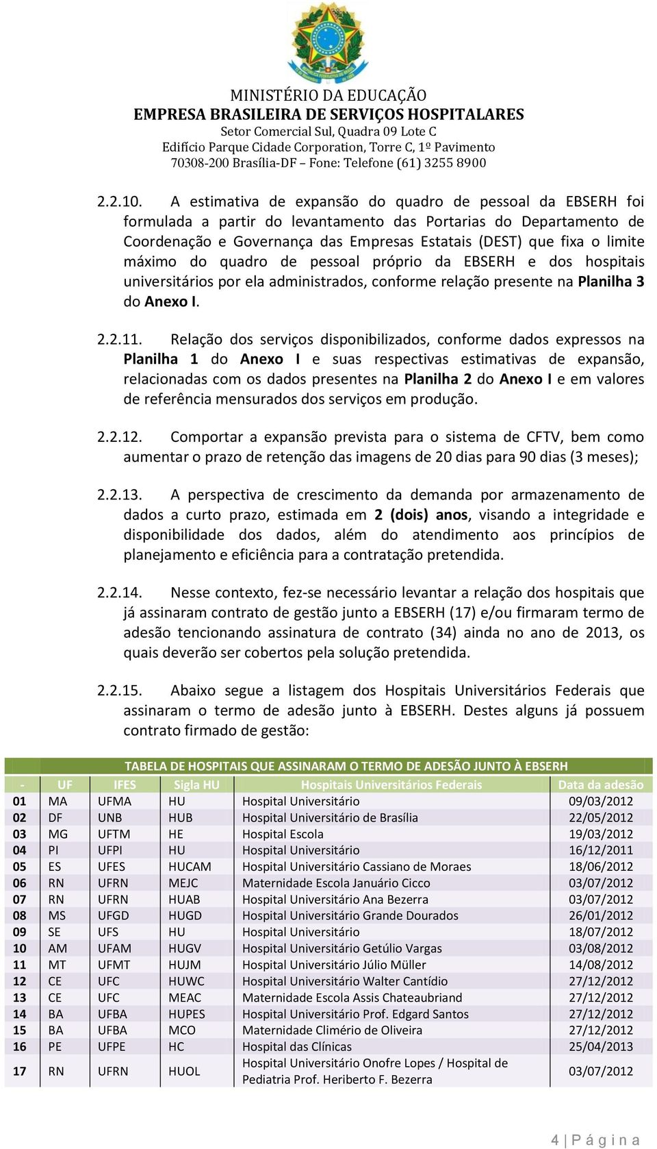 pessal própri da EBSERH e ds hspitais universitáris pr ela administrads, cnfrme relaçã presente na Planilha 3 d Anex I. 2.2.11.