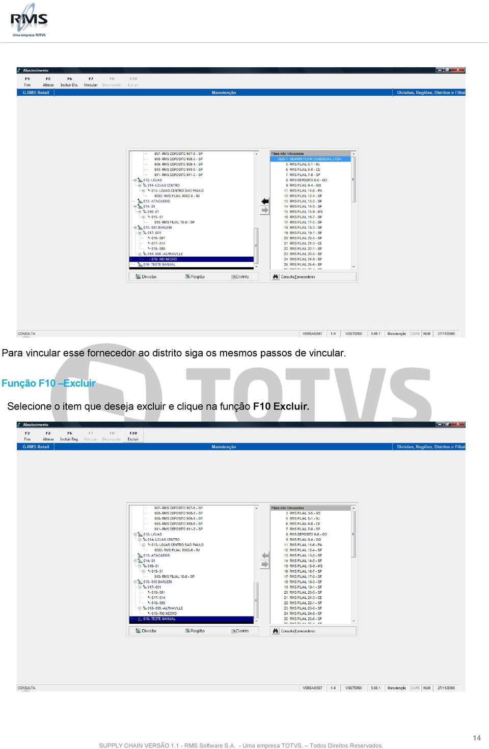 Função F10 Excluir Selecione o item que