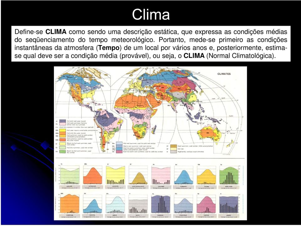 Portanto, mede-se primeiro as condições instantâneas da atmosfera (Tempo) de um