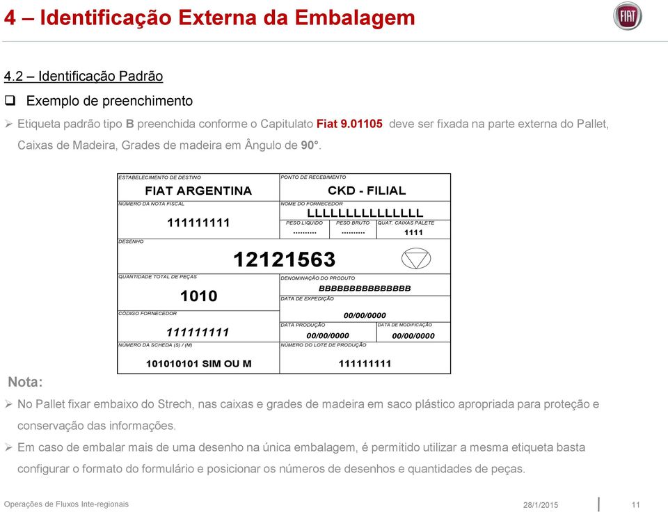 Nota: ESTABELECIMENTO DE DESTINO No Pallet fixar embaixo do Strech, nas caixas e grades de madeira em saco plástico apropriada para proteção e conservação das informações.