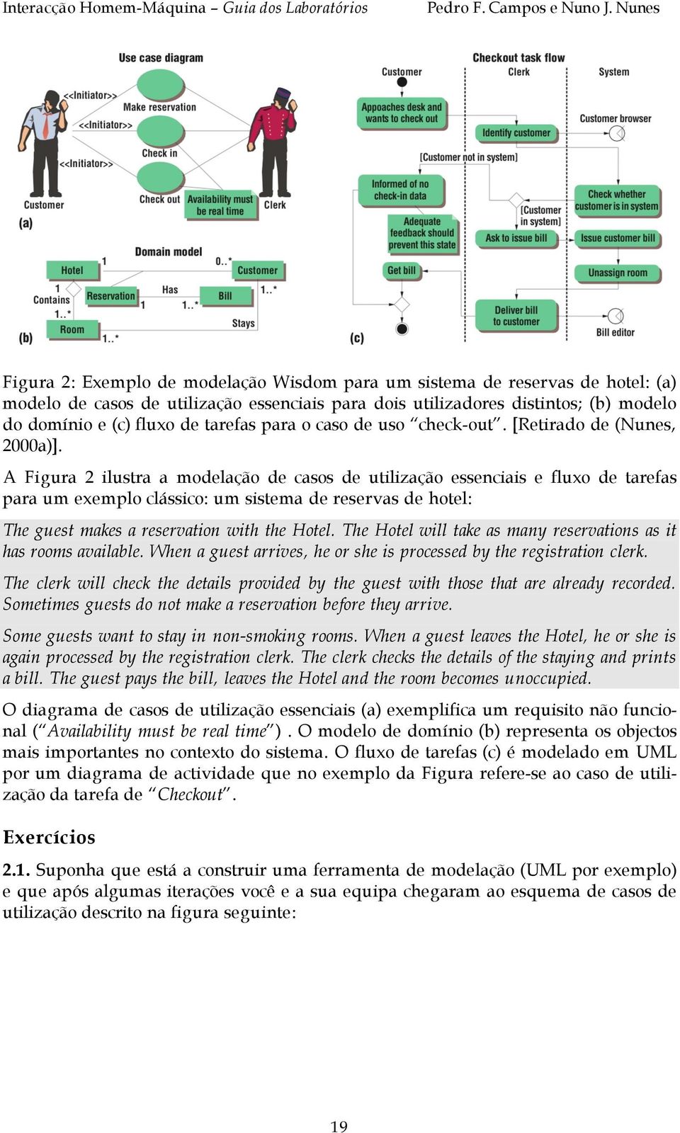 A Figura 2 ilustra a modelação de casos de utilização essenciais e fluxo de tarefas para um exemplo clássico: um sistema de reservas de hotel: The guest makes a reservation with the Hotel.