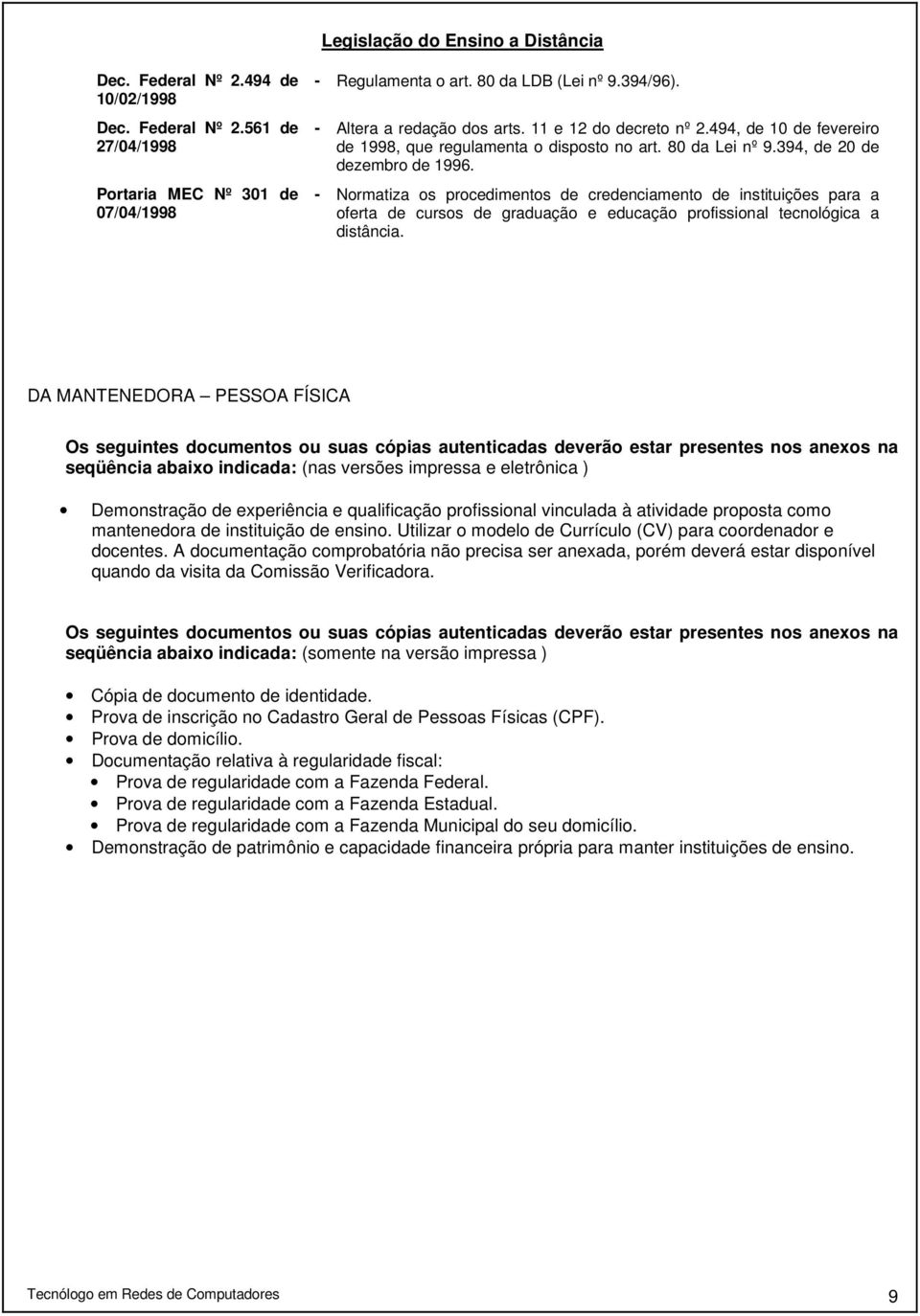 - Normatiza os procedimentos de credenciamento de instituições para a oferta de cursos de graduação e educação profissional tecnológica a distância.