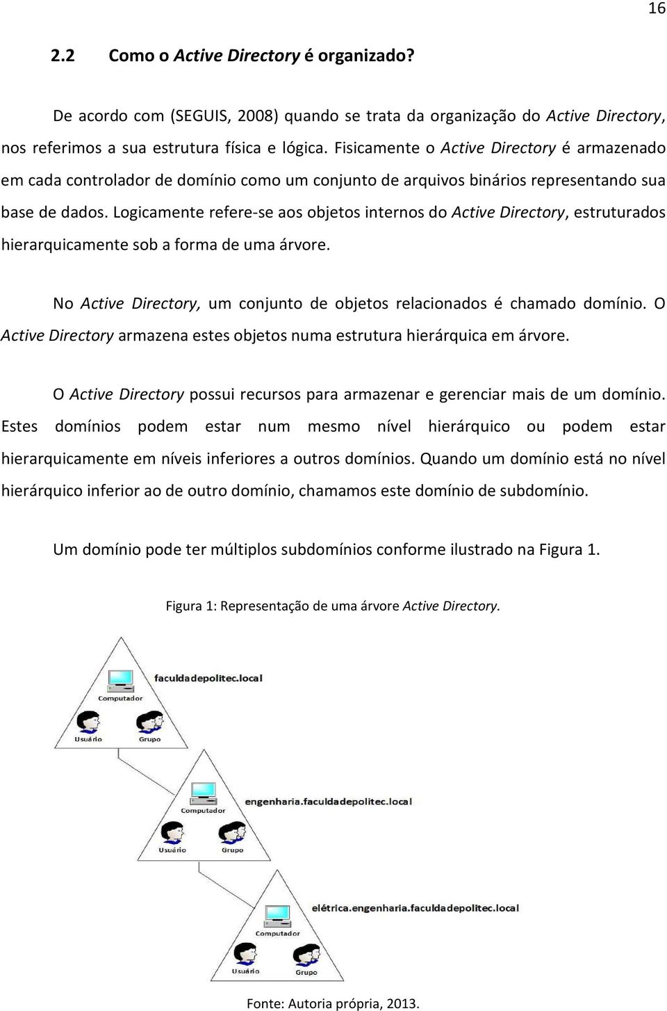 Logicamente refere-se aos objetos internos do Active Directory, estruturados hierarquicamente sob a forma de uma árvore. No Active Directory, um conjunto de objetos relacionados é chamado domínio.