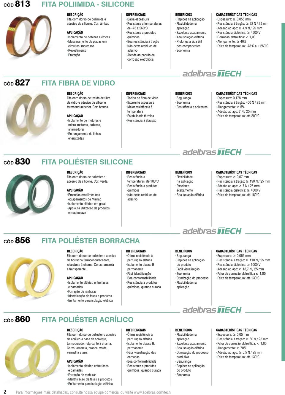 químicos - Boa resistência à tração - Não deixa resíduos de adesivo - Atende ao padrão de corrosão eletrolítica - Rapidez na - Flexibilidade na - Excelente acabamento - Alta isolação elétrica -