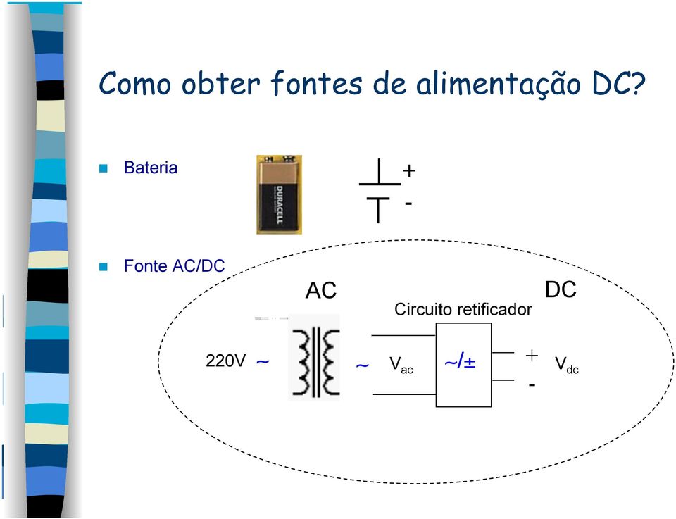 Bateria + - Fonte AC/DC AC