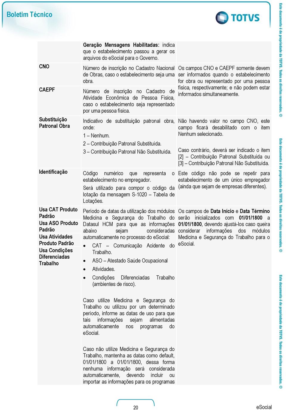 Número de inscrição no Cadastro de Atividade Econômica de Pessoa Física, caso o estabelecimento seja representado por uma pessoa física. Indicativo de substituição patronal obra, onde: 1 Nenhum.