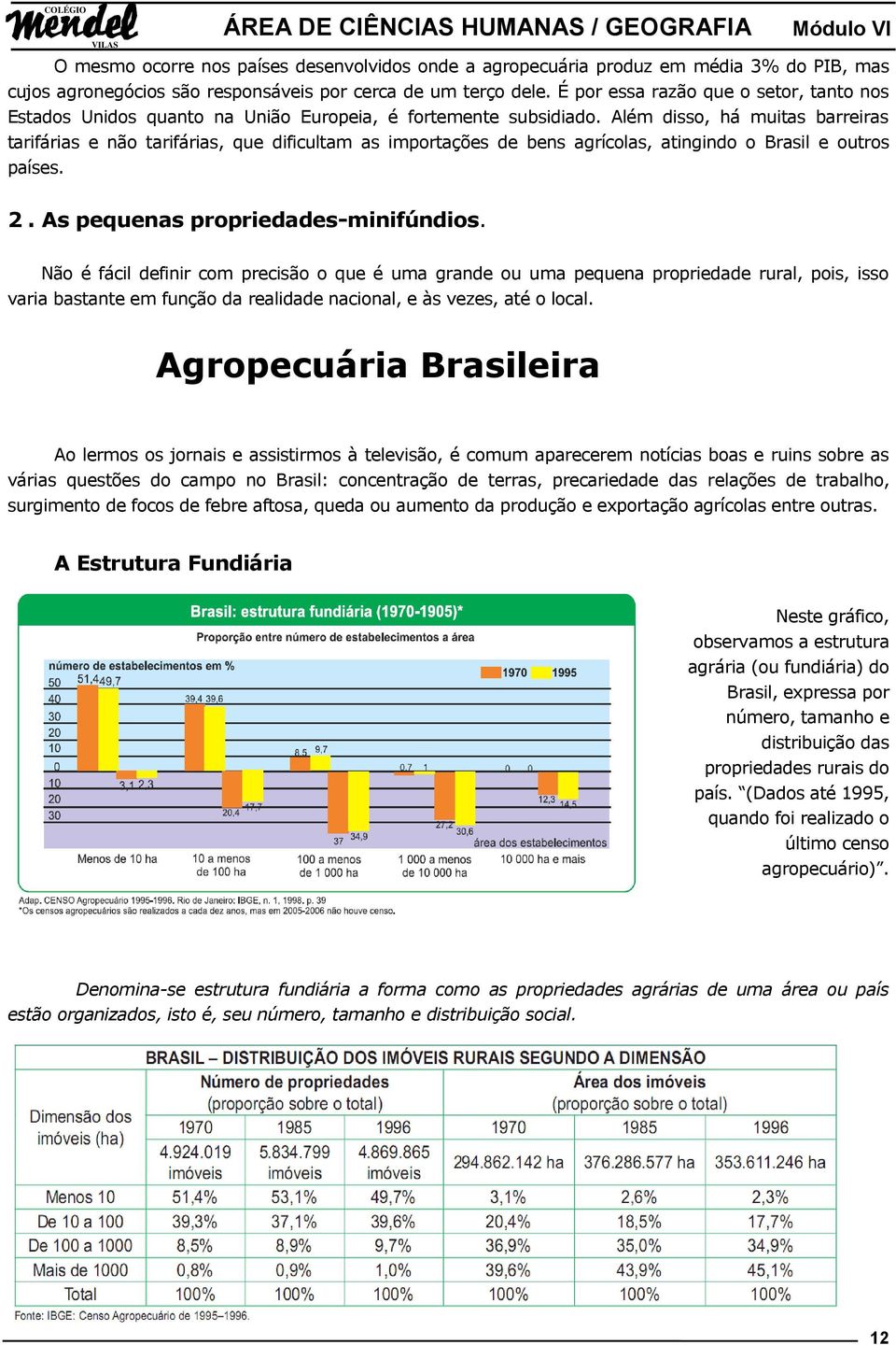 Além disso, há muitas barreiras tarifárias e não tarifárias, que dificultam as importações de bens agrícolas, atingindo o Brasil e outros países. 2. As pequenas propriedades-minifúndios.