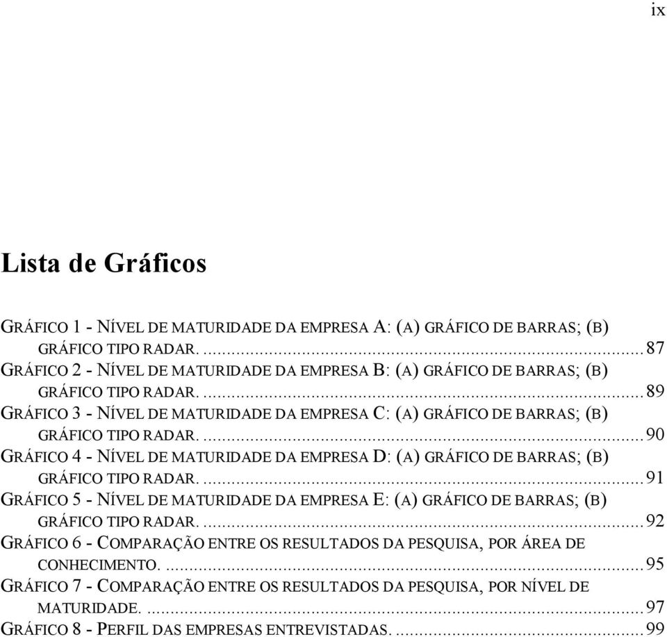 ...89 GRÁFICO 3 - NÍVEL DE MATURIDADE DA EMPRESA C: (A) GRÁFICO DE BARRAS; (B) GRÁFICO TIPO RADAR.