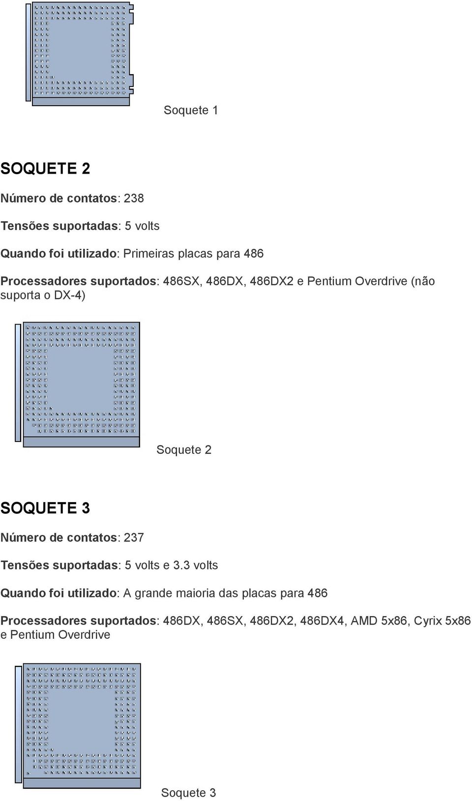 SOQUETE 3 Número de contatos: 237 Tensões suportadas: 5 volts e 3.
