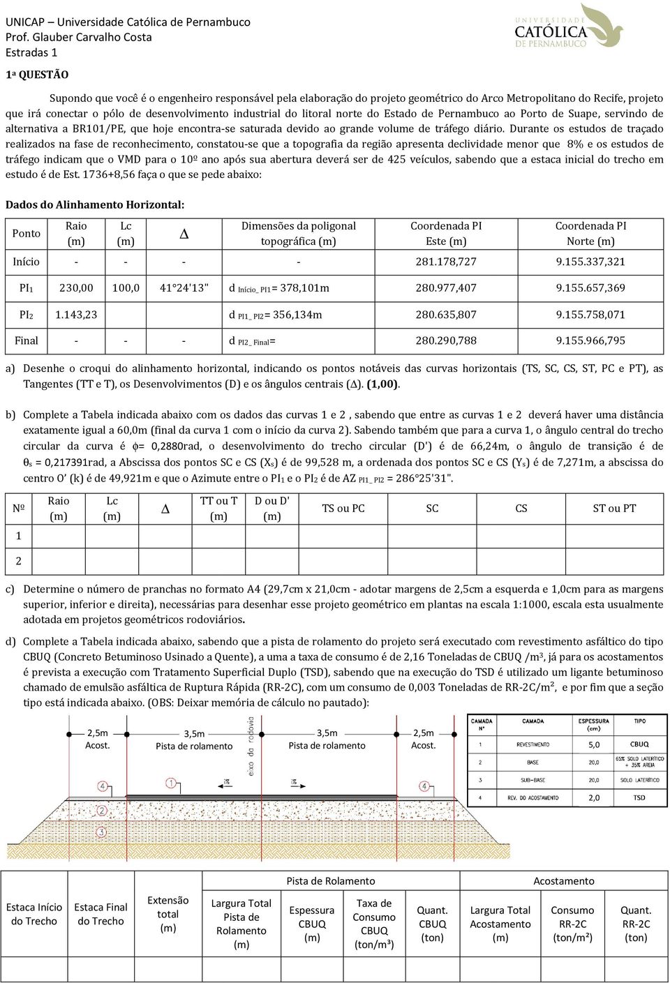 Durante os estudos de traçado realizados na fase de reconhecimento, constatou-se que a topografia da região apresenta declividade menor que 8% e os estudos de tráfego indicam que o VMD para o 10º ano