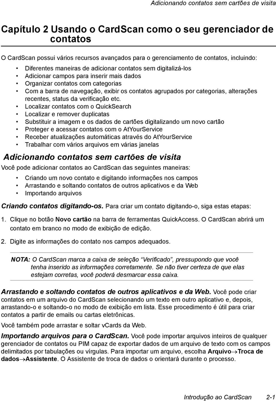 categorias, alterações recentes, status da verificação etc.