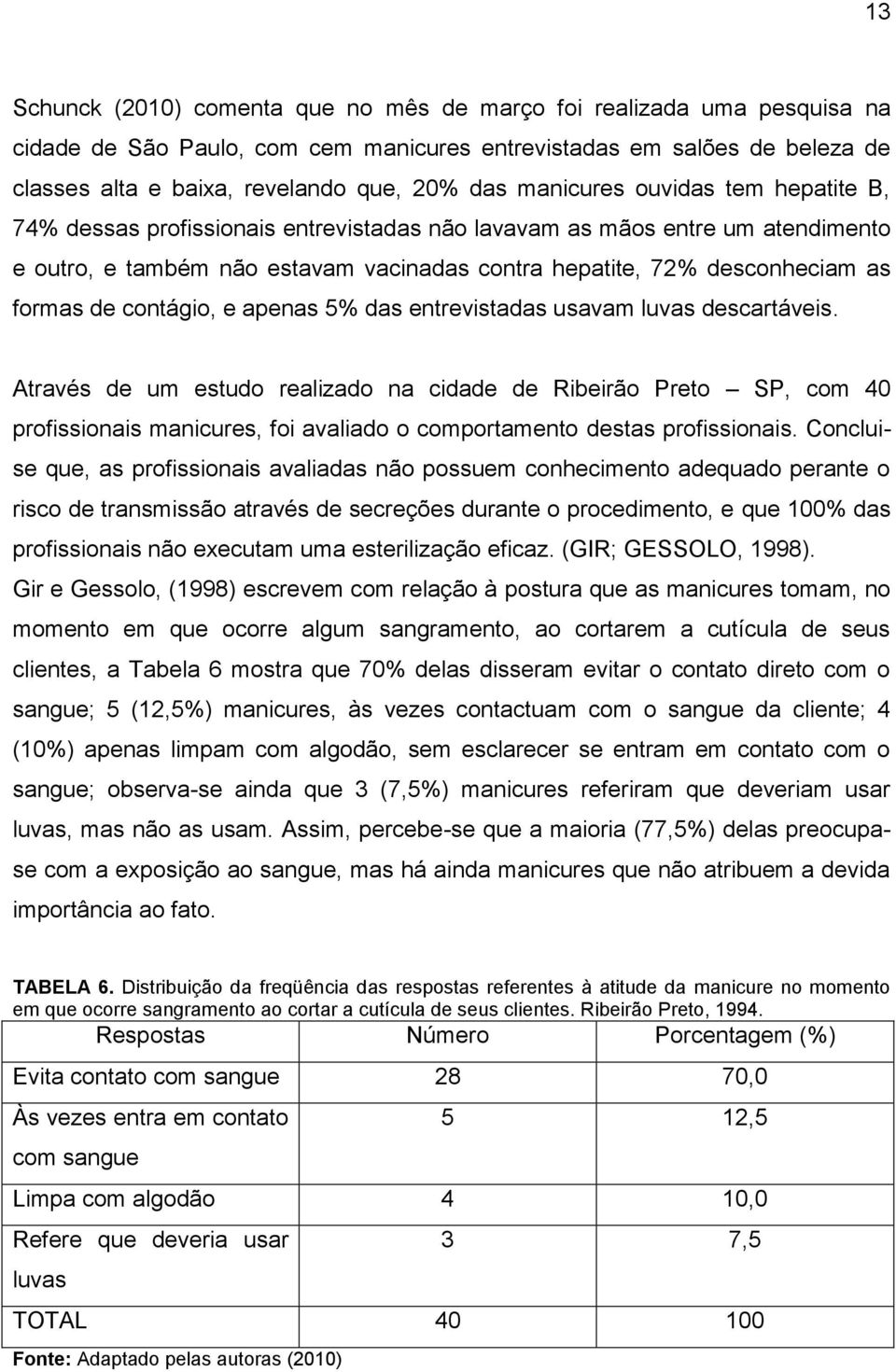 de contágio, e apenas 5% das entrevistadas usavam luvas descartáveis.