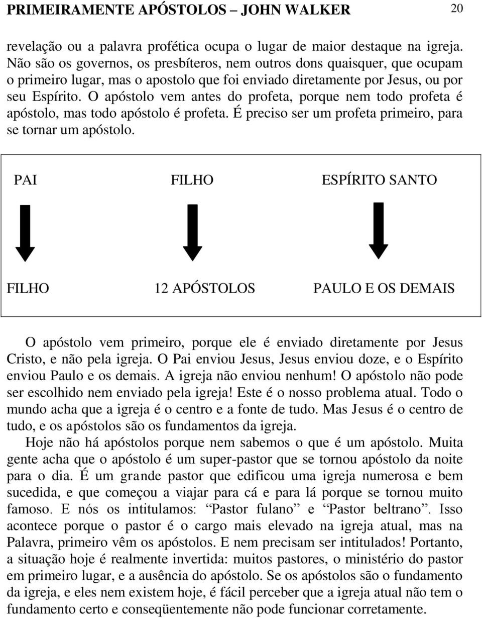 O apóstolo vem antes do profeta, porque nem todo profeta é apóstolo, mas todo apóstolo é profeta. É preciso ser um profeta primeiro, para se tornar um apóstolo.