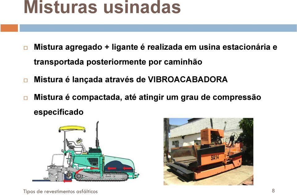 lançada através de VIBROACABADORA Mistura é compactada, até atingir